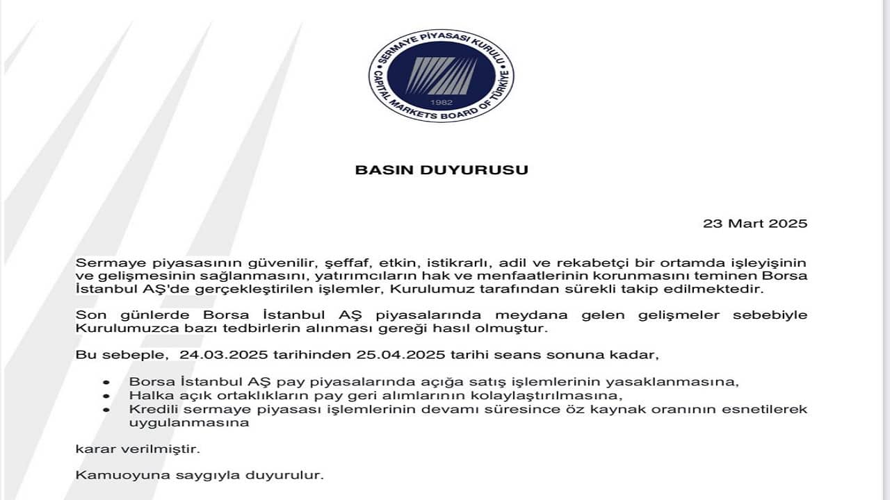 SPK Borsa İçin Yeni Önlemler Açıkladı