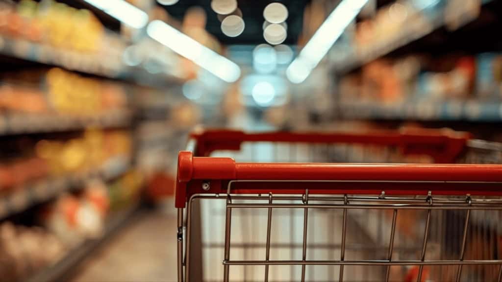 Market içerisinde alışveriş sepetinin makro çekimi